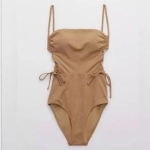 Aerie Pique lace up bandeau one piece swimsuit